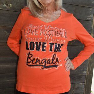 Bengals Real Women Love Football rhinestone bling long sleeve shirt XS S M L XL…